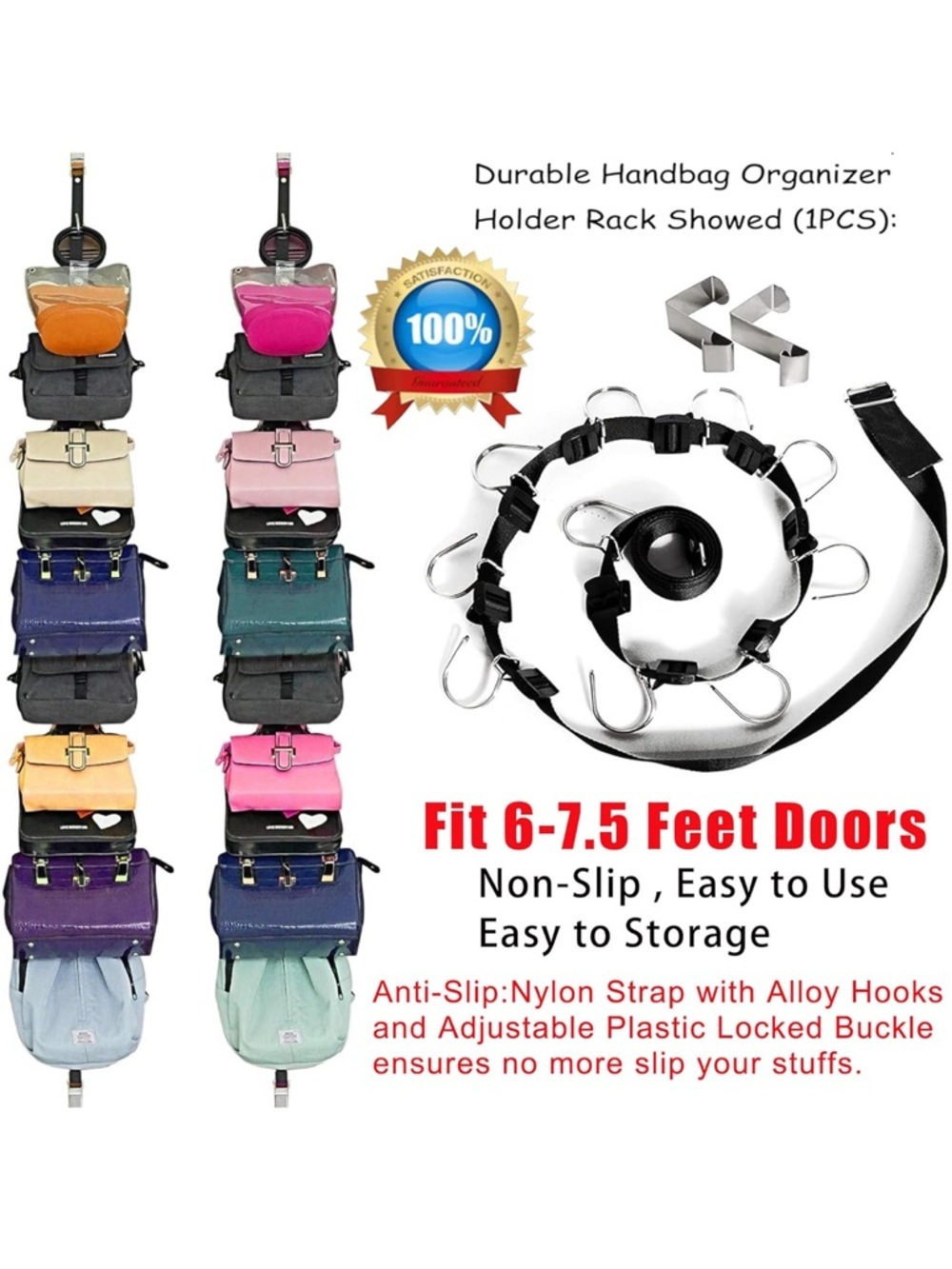 Adjustable Black Webbing Utility Door Purse Hanger
